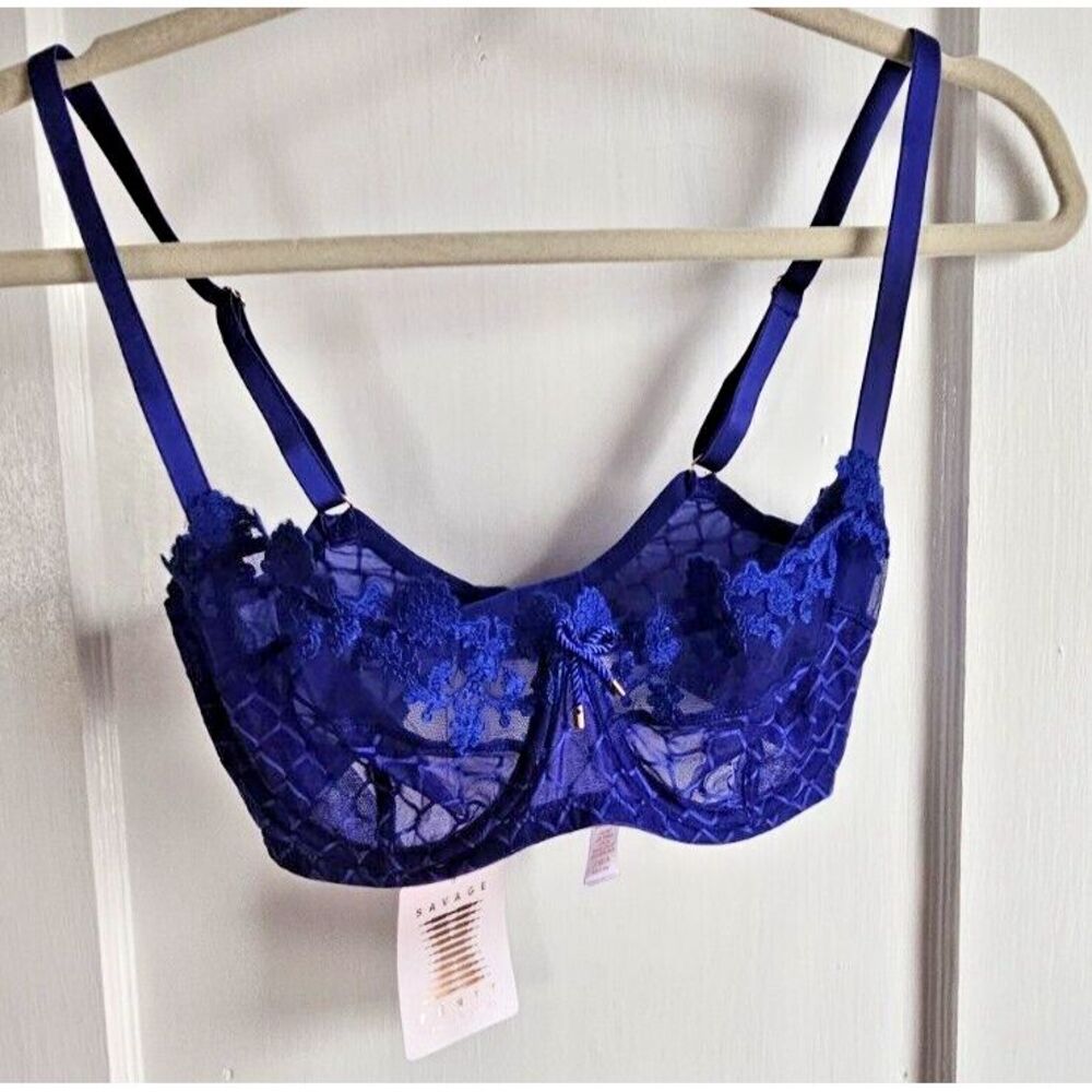 Savage X - NWT! - Baroque Bondage Unlined Wired Balconette Bra W/Lace Sz 32DDD